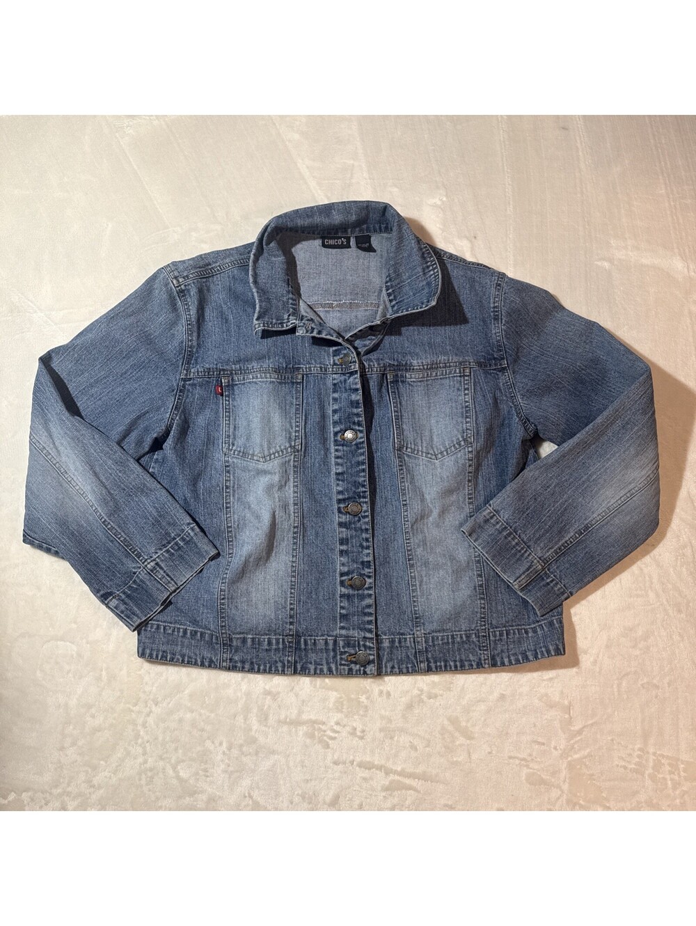 Chico's Jacket Womens Size 3 Blue Classic Stretch Jean Trucker Denim